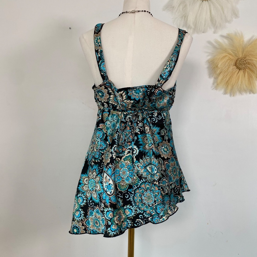 Vintage Fairy Grunge Y2K Babydoll Top Size XL Whimsigoth Satin Asymmetric Tie - Picture 4 of 10